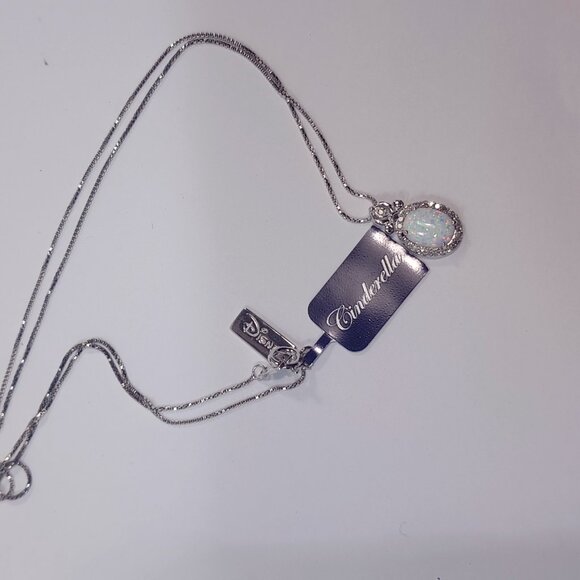 Enchanted Disney Fine Jewelry Sterling Silver Diamond Opal Cinderella Necklace - Picture 6 of 7